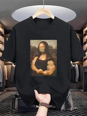 MenS Humorous Muscle Mona Lisa Print Breathable TShirt
