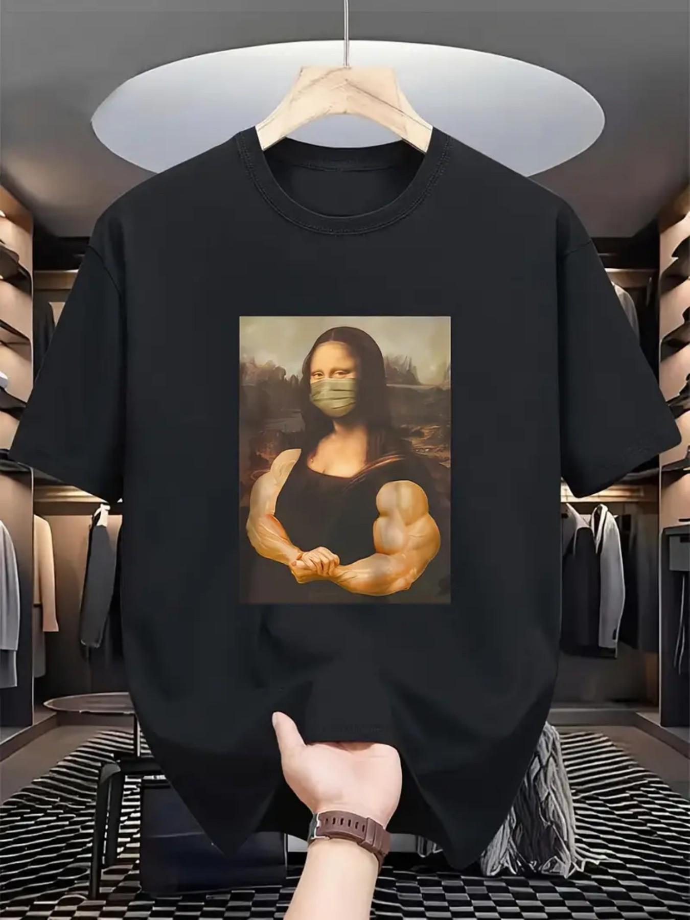MenS Humorous Muscle Mona Lisa Print Breathable TShirt S