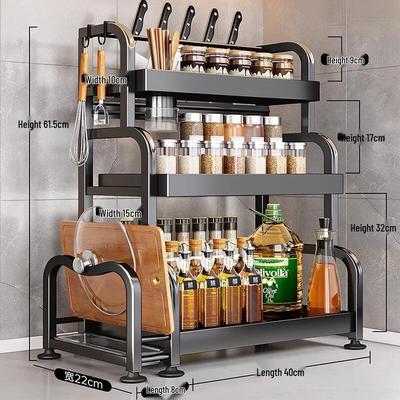 Modern 3-Tier Countertop Spice Rack with Knife & Utensil Holders