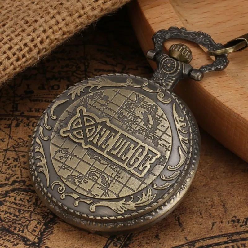 One Piece Monkey·D·Luffy Creative Personalized Retro Flip Pocket Watch Holiday Gift Anime Movie Cartoon Pocket Watch Necklace