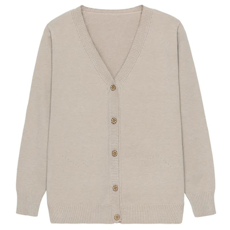 WTEMPO Large Size Long Sleeve Button Sweater Cardigans Solid Color Women's Casual Versatile V-Neck Loose Knitted Cardigans