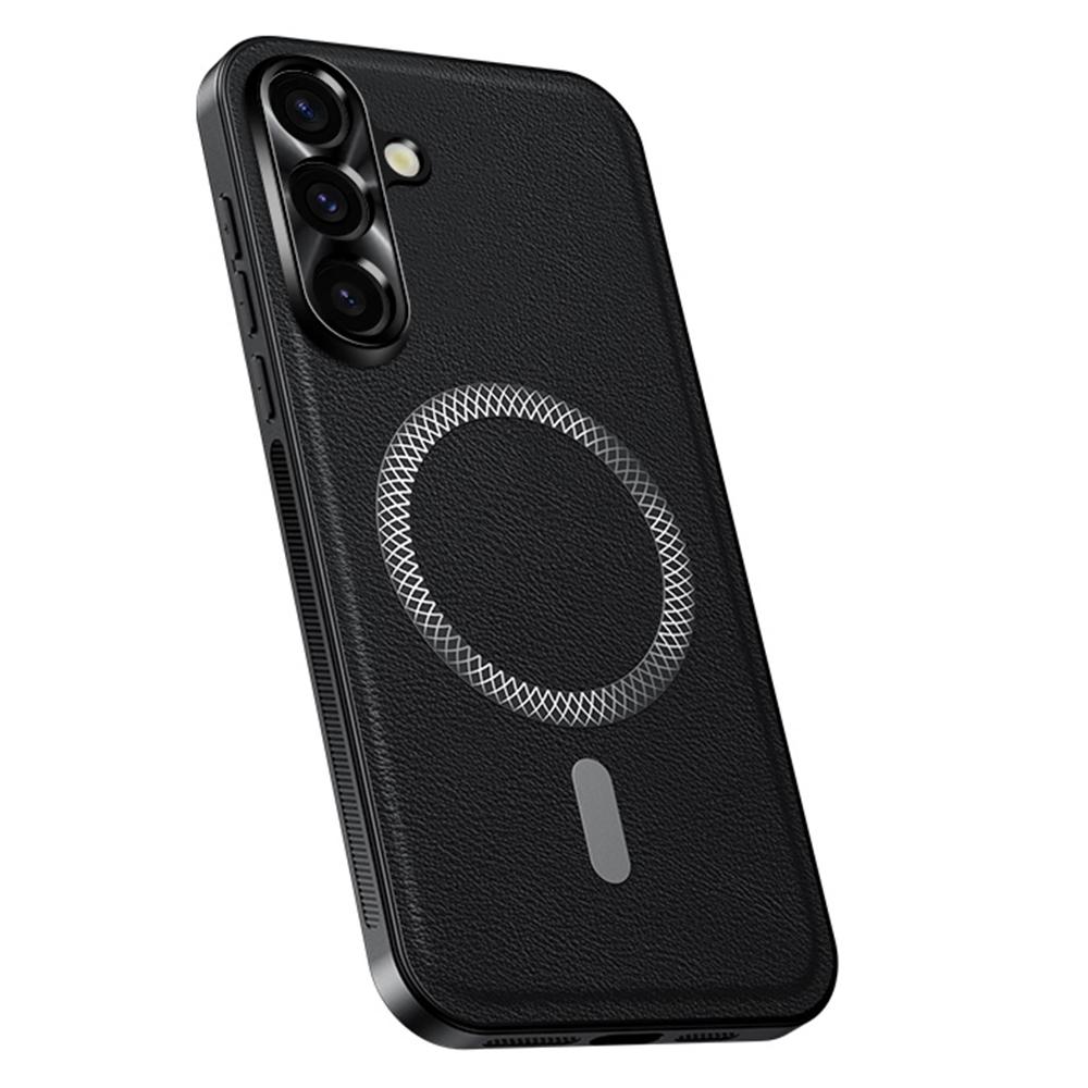 

Чехол для Samsung Galaxy A35 5G, совместимый с MagSafe, задняя крышка телефона из ПУ, ТПУ, ПК с металлическим ободком для объектива Black