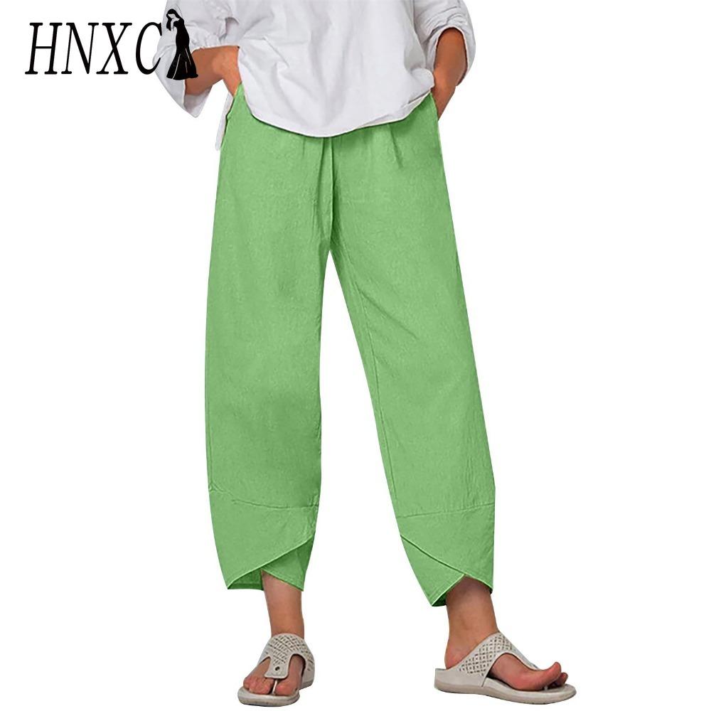 HNXC Damenmode, lässig, einfarbig, bedruckt, hohe Taille, Hosen und Caprihosen