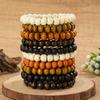 Vintage Mixed Color Wooden Bead Bracelet Set, Multi-Layer Stackable Beaded Bracelets, Boho Minimalist Hand Jewelry