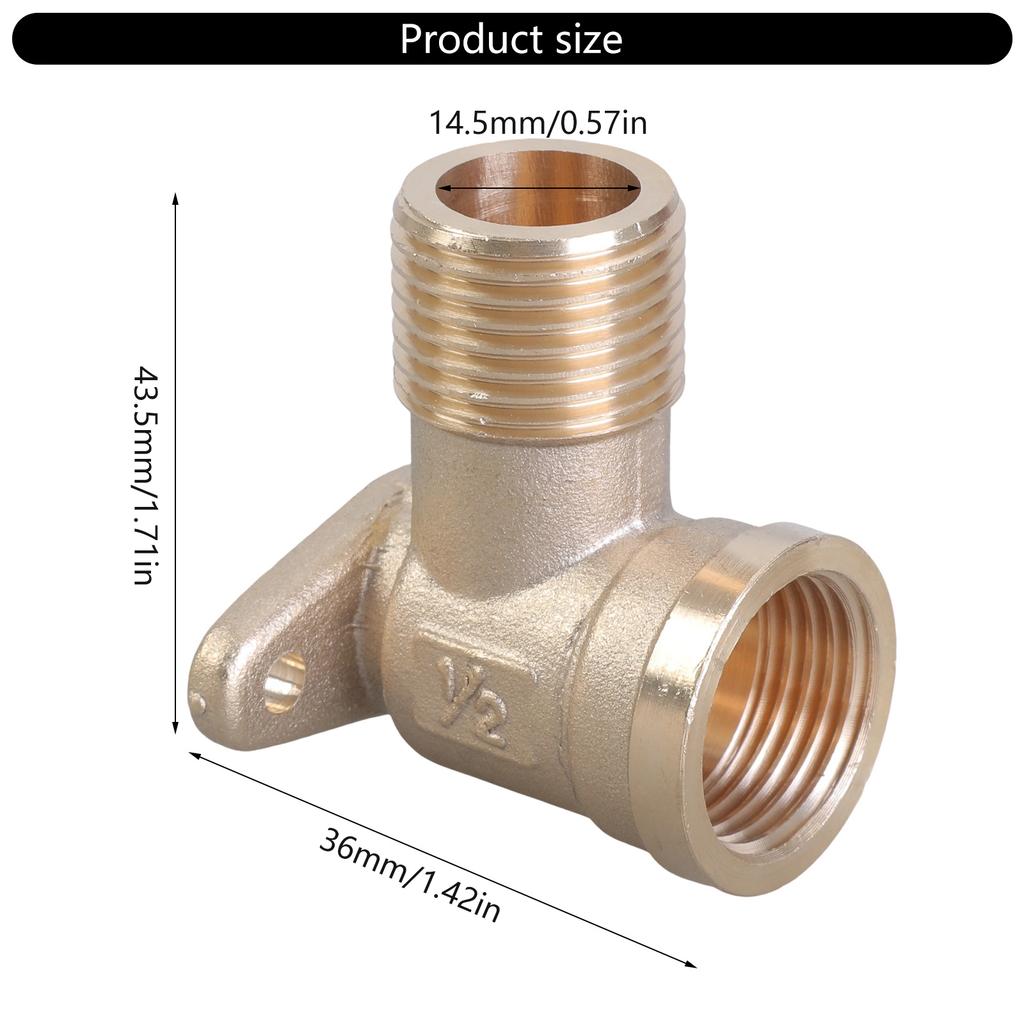Pack of 2 Brass DN15 Wall Distributor 90 Degree Thread Fitting With 1/2 Inch Female and Male Thread for Plumbing