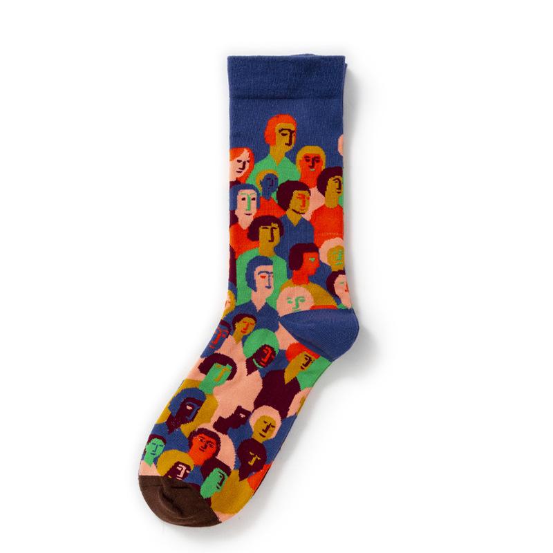 French Retro Abstract Oil Painting Mid-Calf Socks - Trendy Autumn/Winter High-Top Creative Combed Cotton for Women