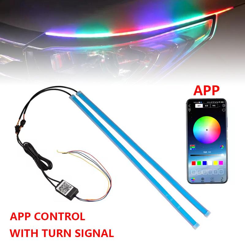 2Pcs DRL Car LED Daytime Running Light APP Control Flexible Super Bright 12V RGB Flowing Turn Signal Headlight Decorative Lamp
