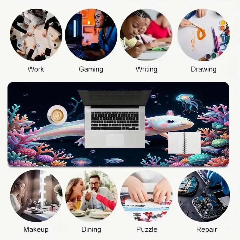 Axolotl Ocean Xl Gaming Mouse Pad Nonslip Rubber Base Stitched Edge Waterproof Desk Mat For Pc Laptop Gamer Office Computer Accessories C92728