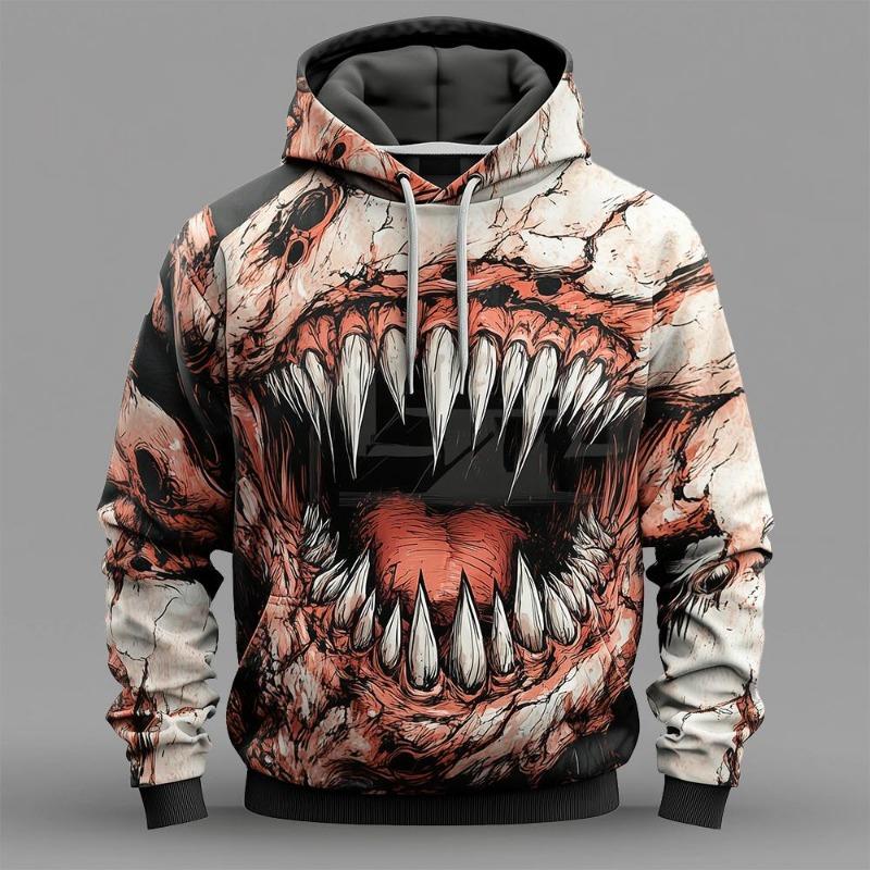 2025 Ny Halloween Gyser 3D Mønster Hættetrøje Efterår Og Vinter Afslappet Mode Pullover Mænds Feriefest Must-Have Top Gave