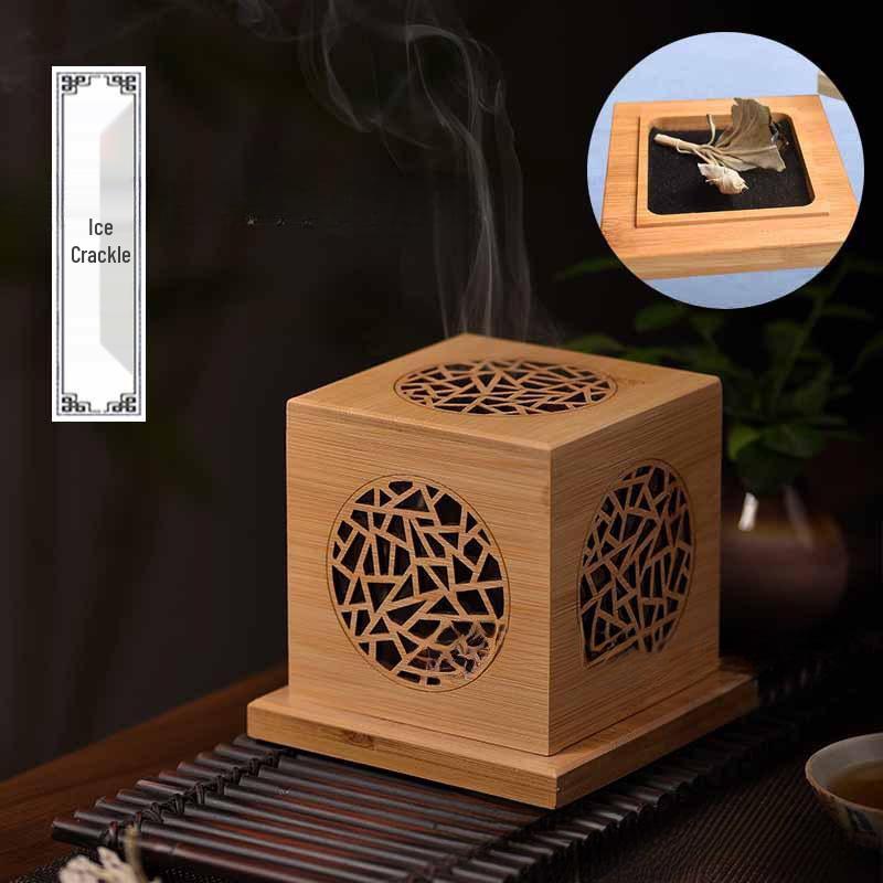 Geometric White Sage Crystal & Wood Incense Burner with Bamboo Sandalwood Box Holder
