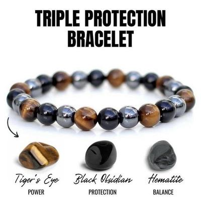 Bracciale in pietra naturale da 8 / 10MM Occhio di tigre Protezione tripla semi Ematite e bracciale in ossidiana nera Coppia regalo di gioielli