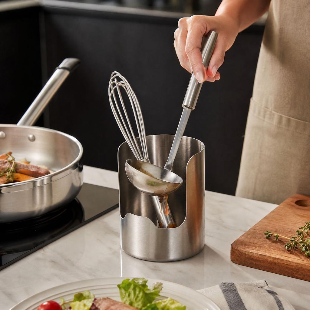 Tapa de Olla de Acero Inoxidable y Soporte para Utensilios con Reposaflechas para Encimera de Cocina