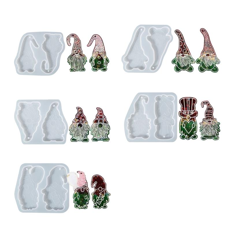 Christmas Santa Silicone Mould Keychain Xmas Tree Hanging Pendant Mold with Hole Luggage Tag Charm Jewelry Making Craft