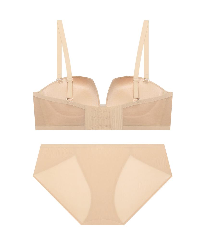 Elleuineoweeo Square Half-Cup Volume Bra And Panty Set - Skin