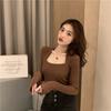 Autumn and Winter Square Neck Knitted Pullover Sweater Fashion Elegant Long Sleeve Slim Fit Office Bottoming Shirt Casual Solid Color Basic Clothing