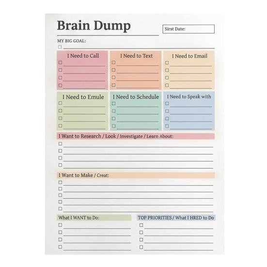 Desktop Reminder Pad A5 Brain Dump Planner, Tear-off Daily Task with 50 Tear Off Note Sheets, Thickened Paper Notepad for Organizing