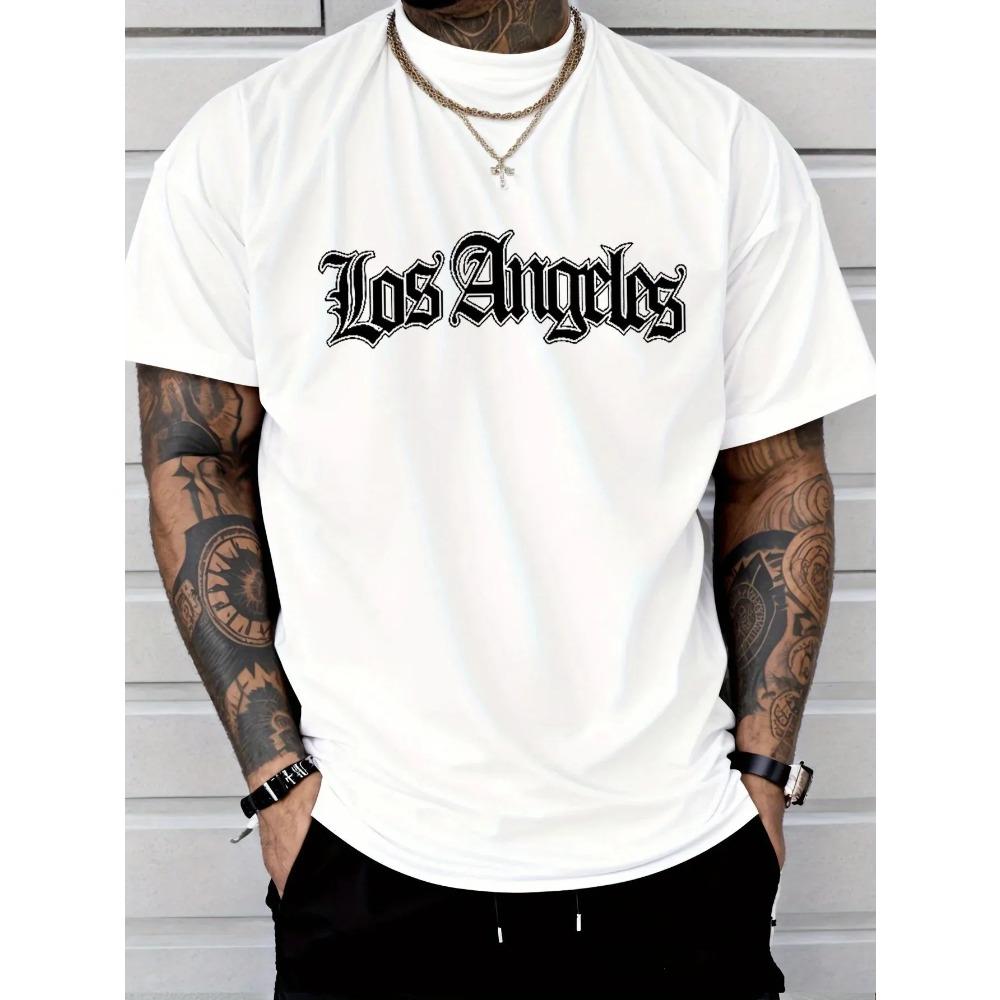 Men's Summer Fashion Los Angeles Letter Printed Pattern Breathable Round Neck T-shirt Outdoor Casual Sports Top