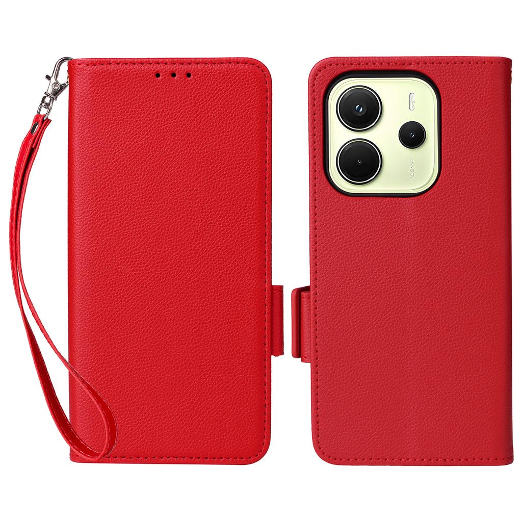 Para Xiaomi Redmi Note 14 4G (163,25 mm) Capa com Alça de Pulso Textura Lichia Couro PU Carteira Capa de Celular