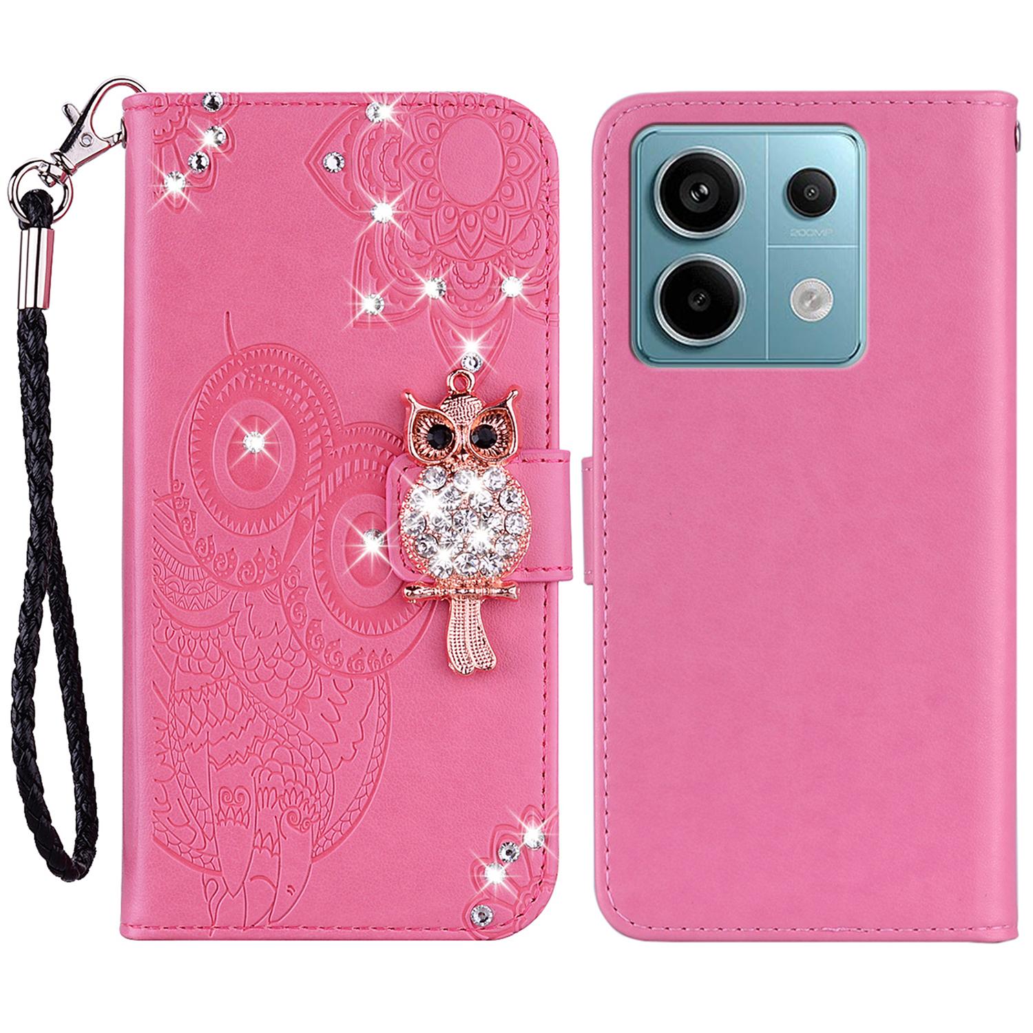 

For Xiaomi Redmi Note 13 Pro 4G/Poco M6 Pro 4G Case Rhinestone Wallet Stand Leather Cover Rose