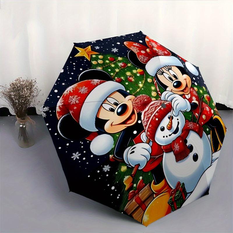 Mickey Mouse Minnie Mouse Automatic Opening and Closing Umbrella - 8 Ribs Portable Folding Umbrella with Plastic Handle, Suitable for Leisur