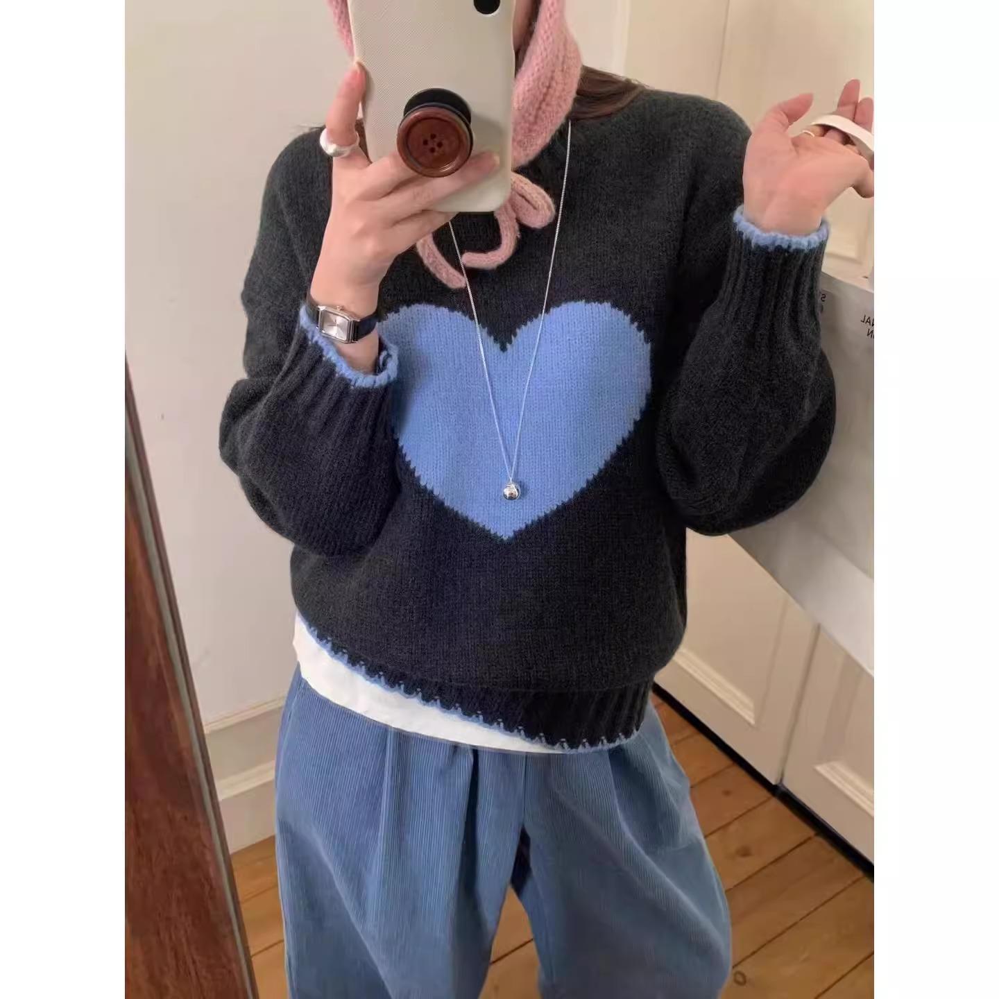 

Женский пуловер контрастного цвета с круглым вырезом, свободный вязаный верх для верхней одежды 3XL темно-серого