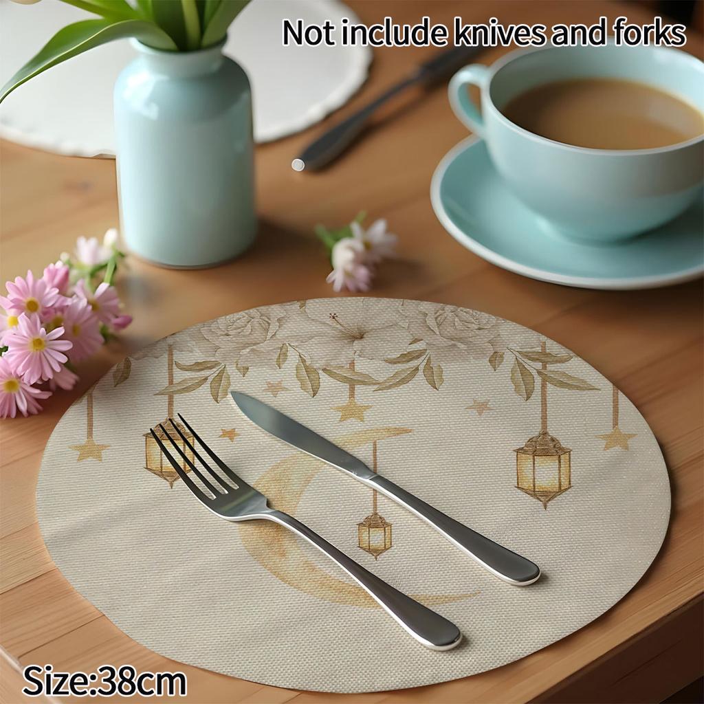Round Plate Dining Mat Ramadan Festival Party Dinner Tablecloth Decoration Muslim Islamic Eid Al-Fitr Tableware Pad Decor