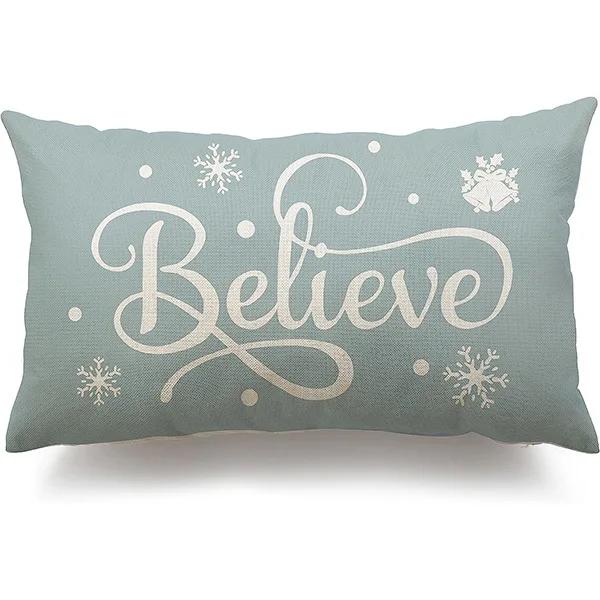 New Christmas Style Simple Letter Double-sided Printed Linen Pillow for Home Decoration, Sofa Waist Pillowcase