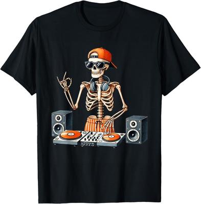 Scheletro DJ Costume di Halloween Giradischi Musica Divertente Uomini Ragazzi unisex Maglietta