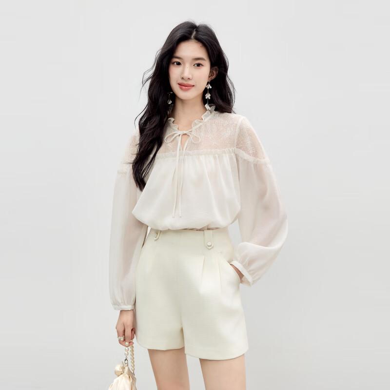 Elegant Ruffle Neck Tie-Front Chiffon Blouse M