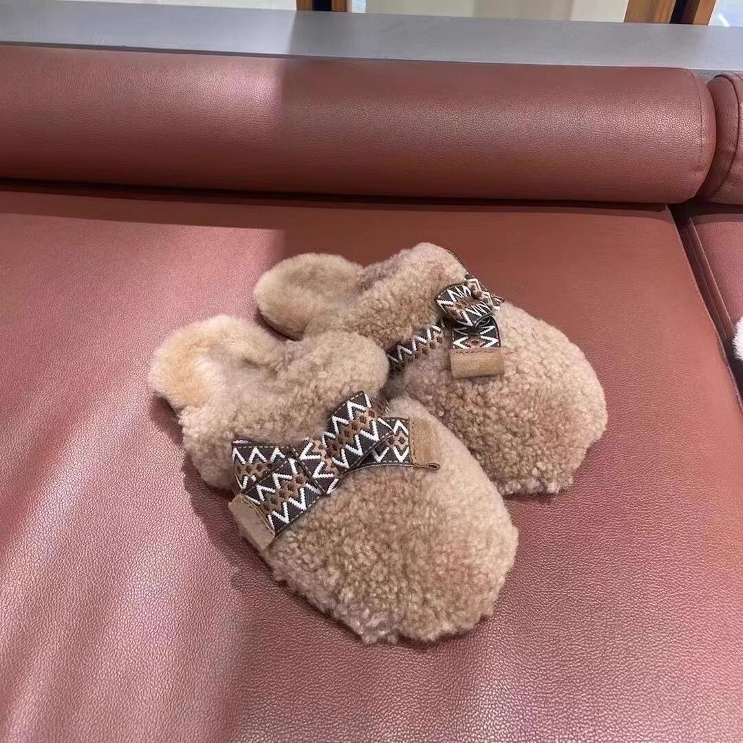 

Gu Yunshu Ethnic style bag head fluffy slippers women s new warm and plush flat-bottomed half slippers in autumn and winter 2024 40 коричневий