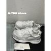 Leather mesh dad shoes women's spring and summer new lightweight single mesh round head versatile casual sports running shoes tide
