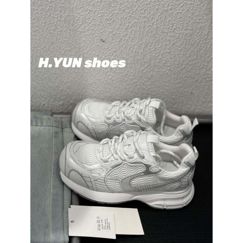 Leather mesh dad shoes women's spring and summer new lightweight single mesh round head versatile casual sports running shoes tide