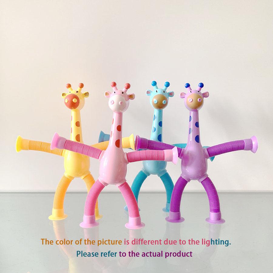 Suction cup giraffe robot telescopic toy with versatile light, elongated tube, children's cartoon creative puzzle toy