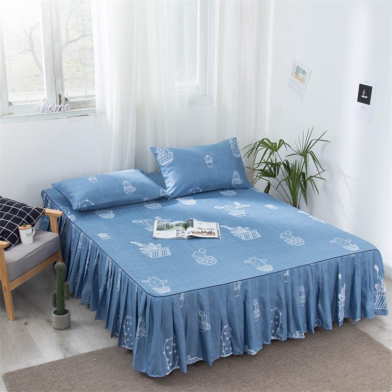 Fashion Home Pleated Dust Bed Cover with Bed Skirt Queen Size Fade Resistant Bedspread Soft Single Double Bedsheet No Pillowcase