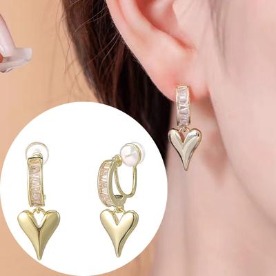 Zirkon Ohrringe Geschenk für Frauen ohne Piercing Ohrclips Metall Liebe Herz Ohrschmuck