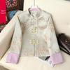 Jachetă Tang Retro Brodată pentru Femei Petite cu Guler Înalt și Nasturi Broscuță - Primăvară/Toamnă