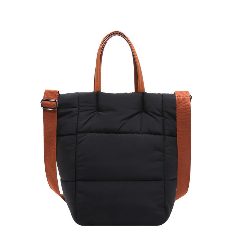 

Осенне-зимняя мягкая сумка-мешок из нейлона и хлопка, женская модная сумка-тоут, простая швейная линия, сумка-мессенджер через плечо 22.5*19*31.5 чёрный