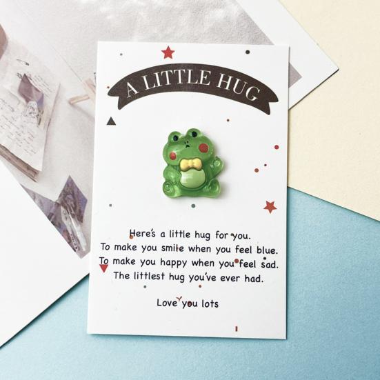 Pocket Hug Cartoon Dinosaur Decoration with Greeting Card A Little Hug Green Frog Resin Ornament Friends Family Birthday Anniversary Gift