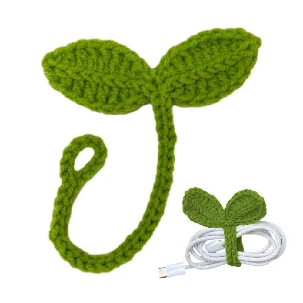 Knitted Green Leaf Bookmark Data Cable Strap Crochet Leaf Sprout Leaf Sprout Bookmark  DIY Craft