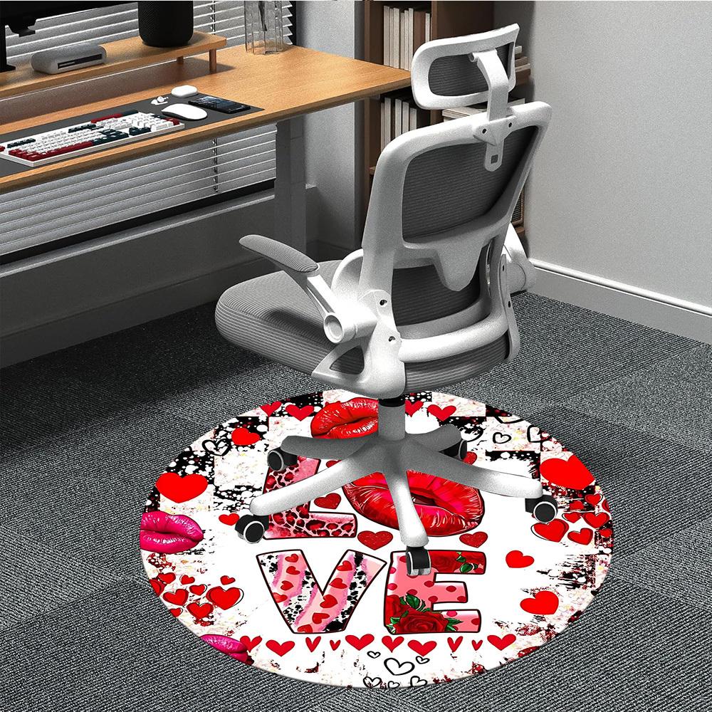 1pc Love Heart Print Carpet for Office Non-Slip, Round Carpet, Soft & Comfortable, Carpet for Office, Lightweight Round Floor Mat