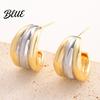 Delicate Design Earrings Plated Hoop for Women Triple Illusion Stud