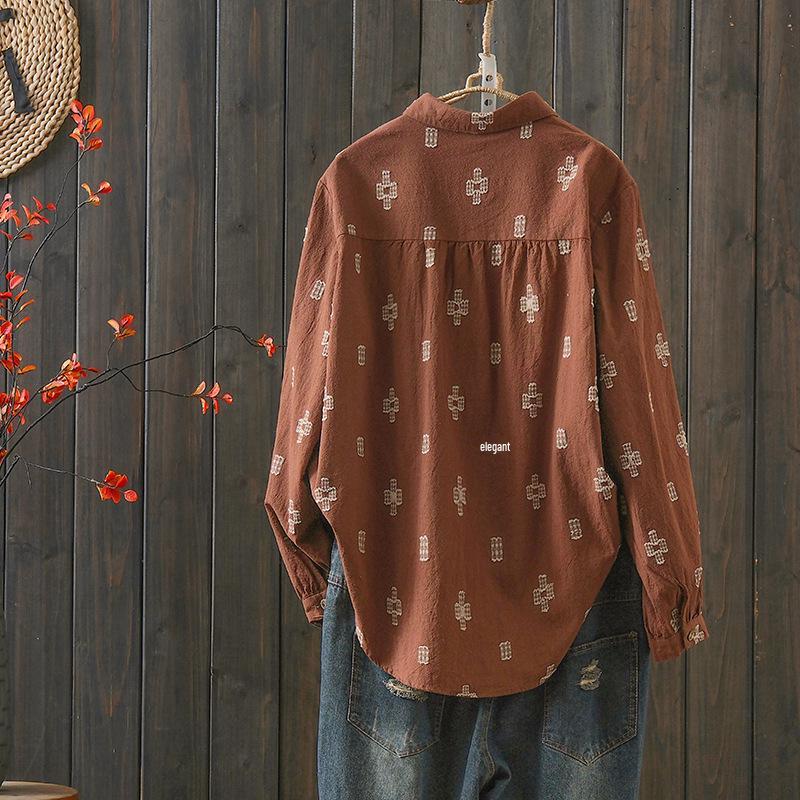 Retro Artistic Spring 2026 Long Sleeve Cotton Linen Base Layer Shirt