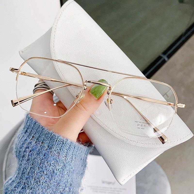 Business Rectangular Half Frame Glasses Pochromic Anti Radiation Eyewear