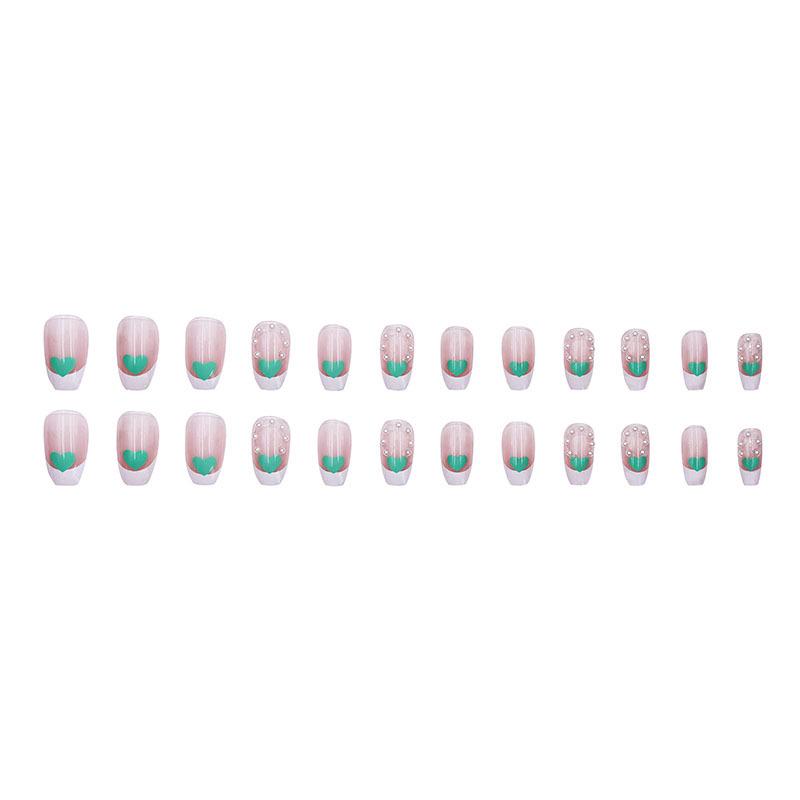 Fresh Simple Style Pearl Heart French Student Removable Nail Art Tips