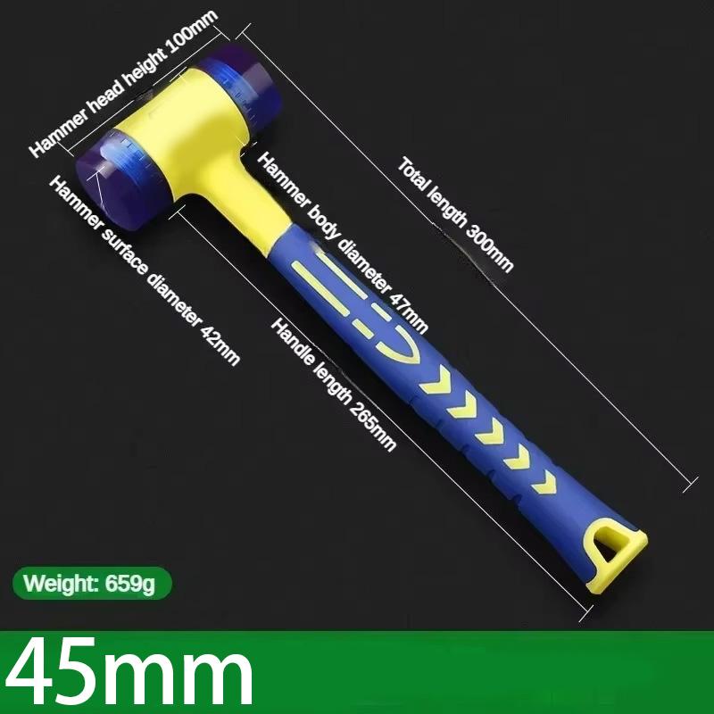 25/35/45mm Rubber Hammer Double Head Multifunctional Double Face Soft Touch Hammer Black Plastic Coated Grip DIY Hand Tool
