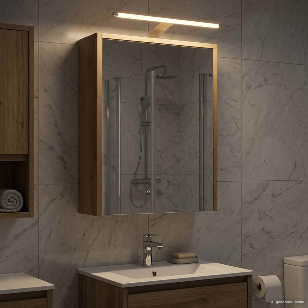 Bathroom Mirror Cabinet Craftsmanship Oak Design 43 X 16 X 62.5 Cm