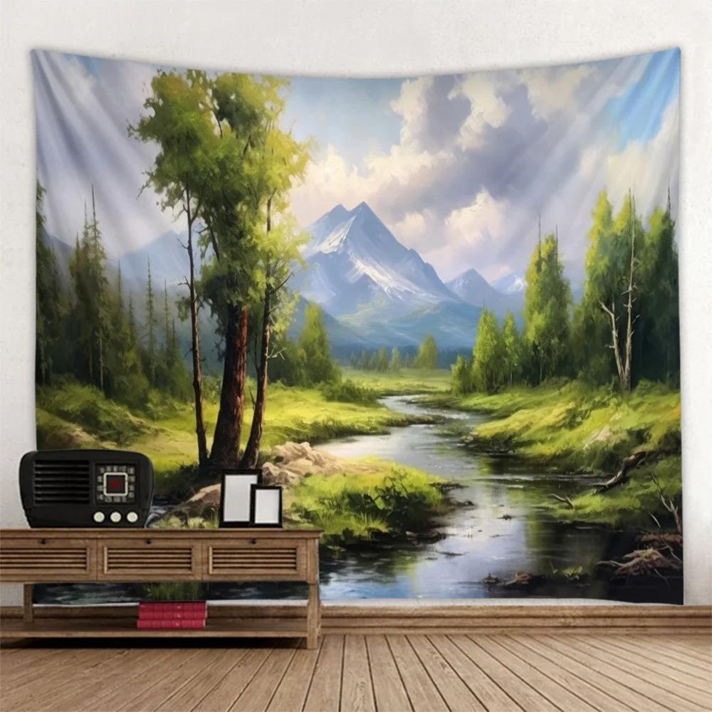 Home Decor Forest Stream Water Wall Hanging Landscape Oil Painting Tapestry Bohemian Art Living Room Bedroom