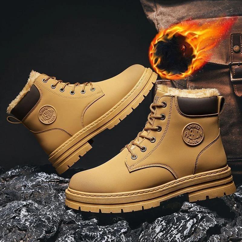 Winter Men's Leather Boots Thickened Warm Work Boots Thick-soled Men's Ankle Boots 2024 High Top Snow Boots New Botas De Hombre