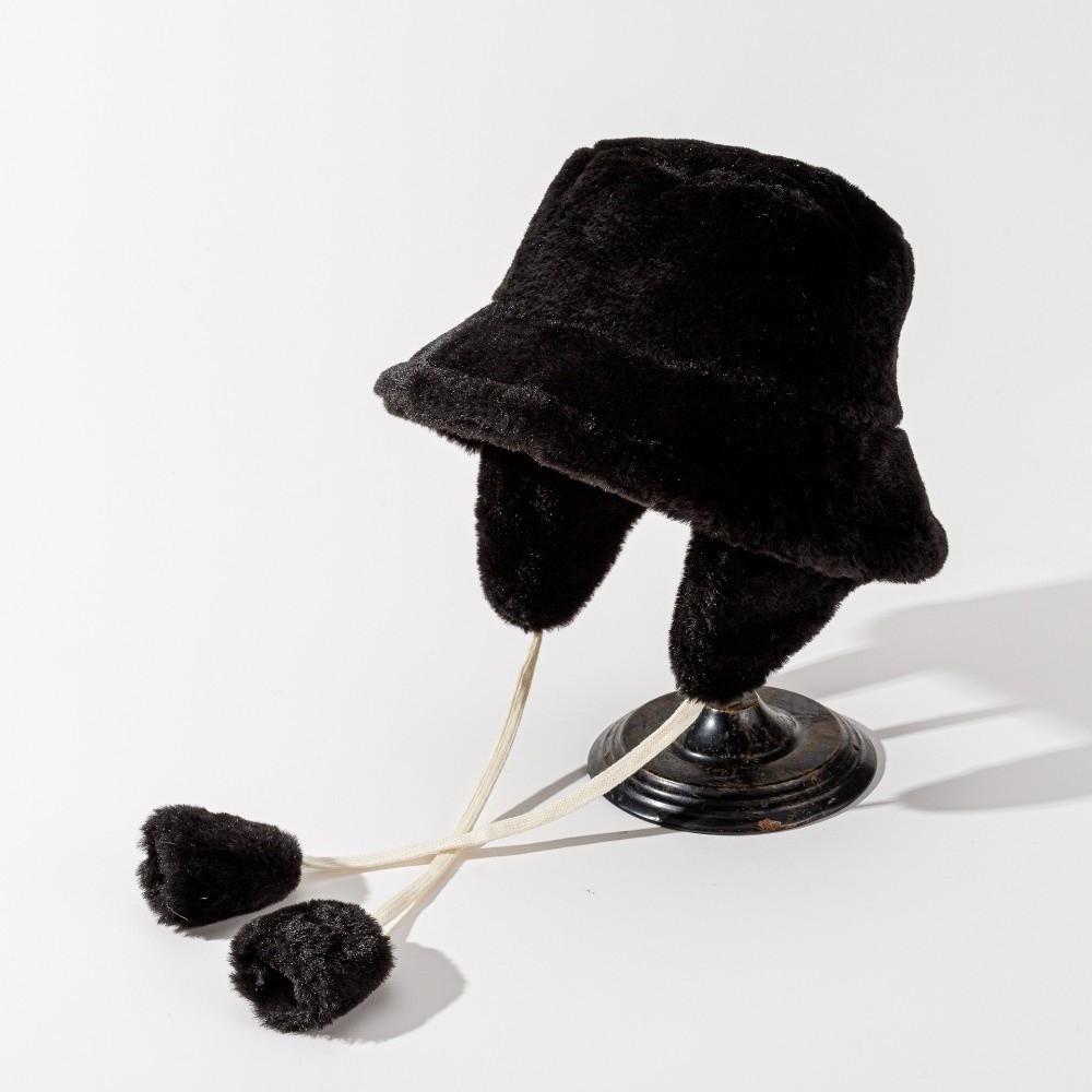 Solid Color Winter Fisherman Hat Warmer Ear Protection Cap Lamb Fur Cap Plush Panama Hat Autumn