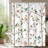 Funny Cute Bird Shower Curtain, Rustic Aesthetic Hummingbird Green Leaves Tree Floral Bathroom Curtain Nature Farmhouse Kids
